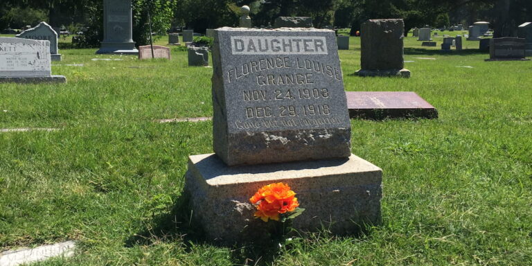 Gravestone of Florence Louise Grange marked "Daughter," Ogden Cemetery