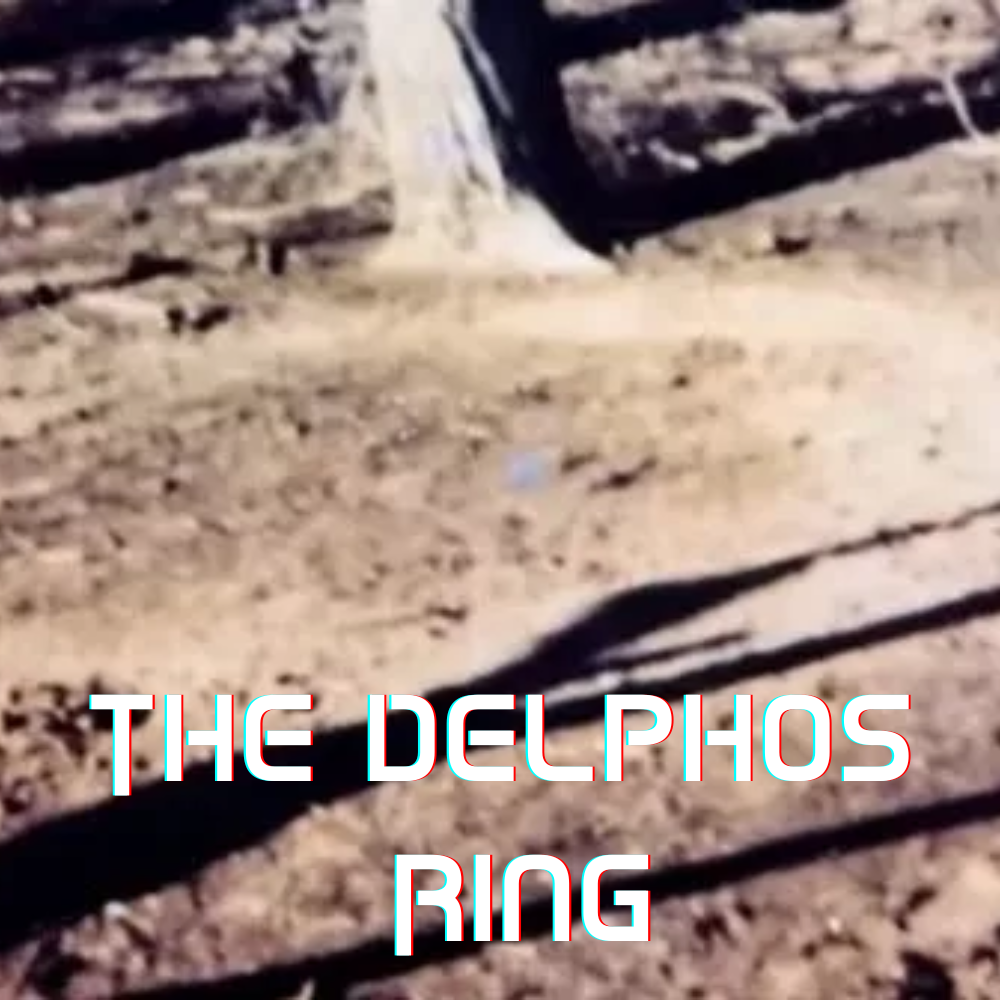 A blurred, desolate landscape with "THE DELPHOS RING" text overlaid.